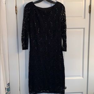 Marina 3/4 sleeve black lace and sequin dress